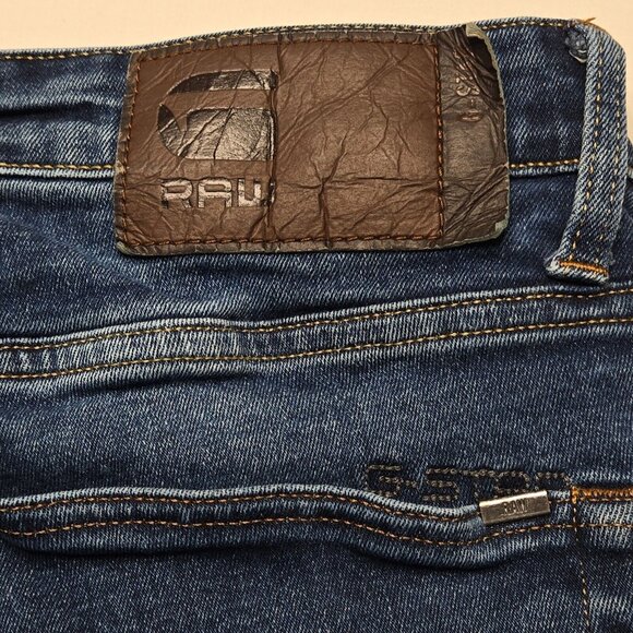 G Star 3301 Jeans Mens 32x32 Blue Straight Leg Raw Button Fly Dark Wash Stretch - Picture 11 of 16